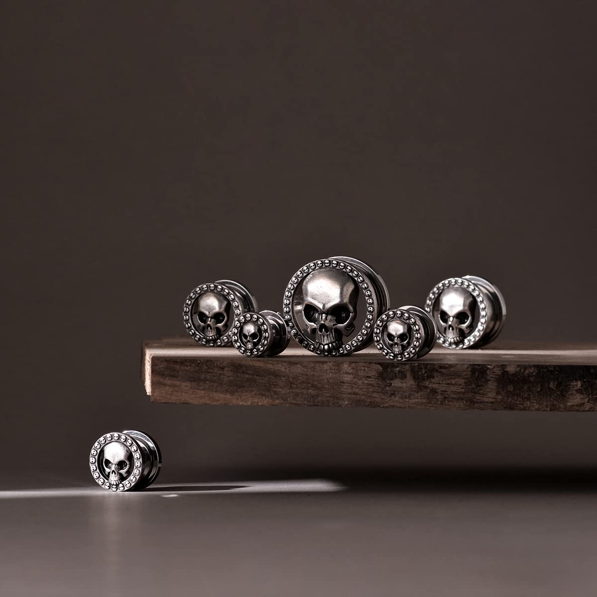 ERKUOO 2 dilatadores de oreja de calavera, dilatadores de rosca, túneles de oreja, túneles de carne, piercing, pendientes, dilatadores de 0 g-1 pulgada (8 mm-25 mm)
