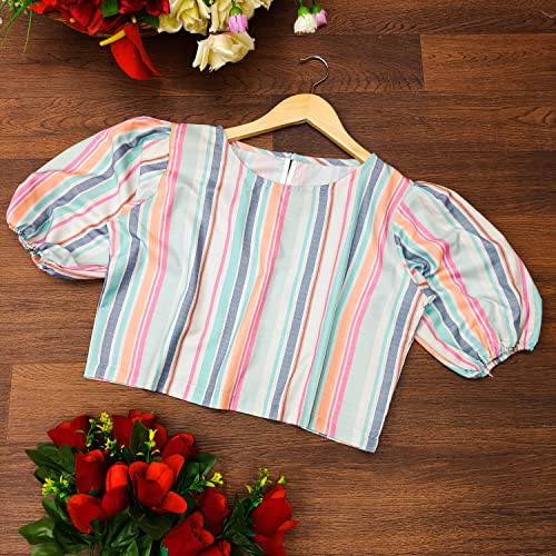 Image of Leriya Fashion Women Striped Top with Half Sleeves for Office Wear, Casual Wear Both Use to Western Top & Saree for Blouse
