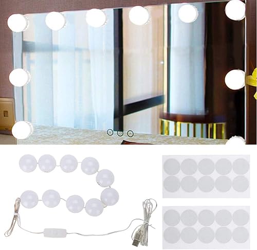 Espejo de tocador con luces, espejo de tocador montado en la mesa o en la pared, 8 niveles de luz regulable de maquillaje para dormitorio, vestidor,