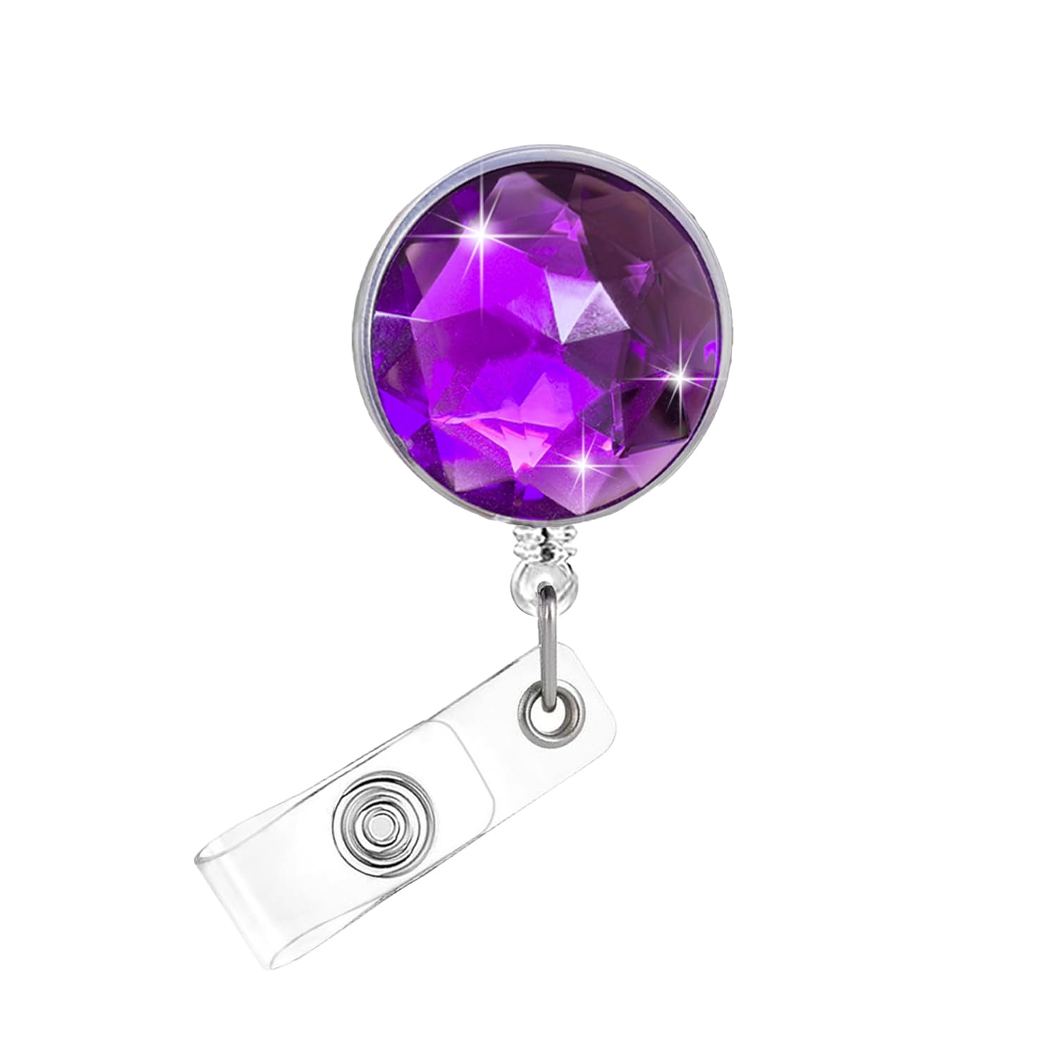 Purple Crystal Badge Reel,Round Shape ABS Badge for ID Card Badge,Telescoping Retractable Badge Holder Alligator Clip Accessories for Nurse,Medical
