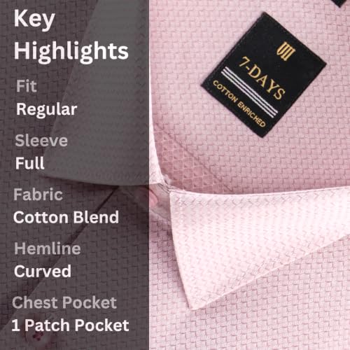 Image of 7-DAYS Premium Men's Formal Shirts - Cotton Rich, Textured Self-Design, Full Sleeve, Regular Fit, Wrinkle Resistant, with Pocket - Perfect for Office