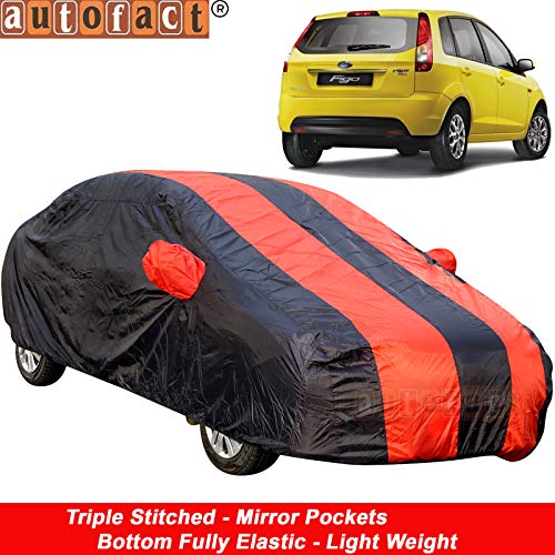 Image of Autofact Car Body Cover for Ford Figo Old Model (2008 to 2014) (Mirror Pocket, Premium Fabric, Triple Stiched, Fully Elastic, Red /Blue Color)
