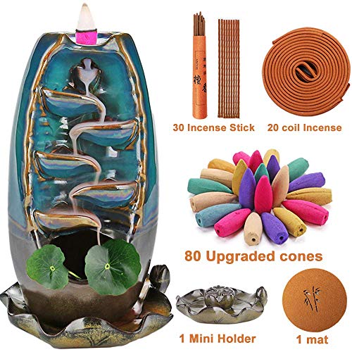 XinXu Incense Burner,5 in 1 Ceramic Backflow Waterfall Incense Holder with 7 Fragrances