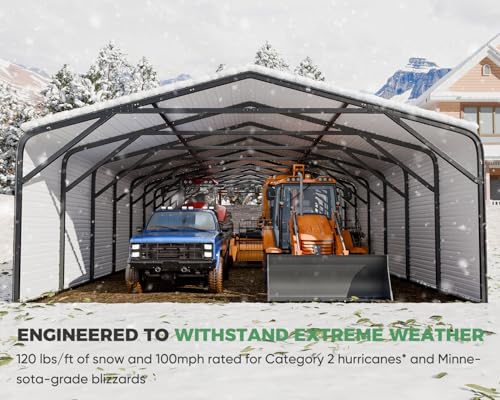 Image of Military-Grade Metal Carport 20x52 FT,Heavy Duty Garage 2-Sided Enclosure | 2x2 inch Steel Poles with Powder Coating, 15-Gauge Walls,120 PSF Snow Load Roof, Hurricane Resistant, Pickup, Truck, Black