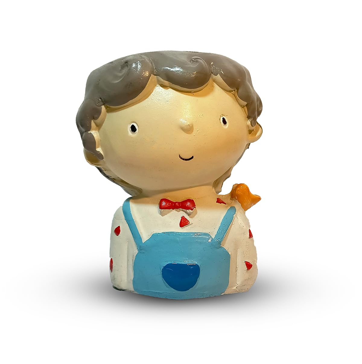 HILLMART Mini Brown Basket for Flowers & Cute Dreaming Girl Standing with Basket Designed Resin for Home & Office