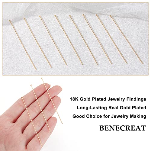 BENECREAT 100PCS 18K Real Gold Plated Flat Head Pins 21 Gauge Brass Head Ball pins for Jewelry Making - 63mm Long - Image 3