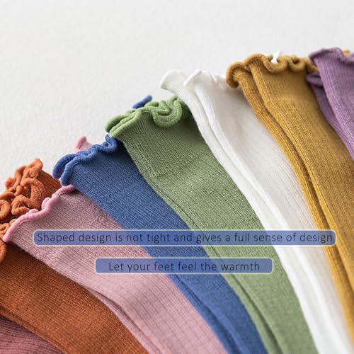 Women Ruffle Crew Socks Lightweight Thin Stripe Turn-Cuff Cute Girls Cotton Socks 3 Pairs3