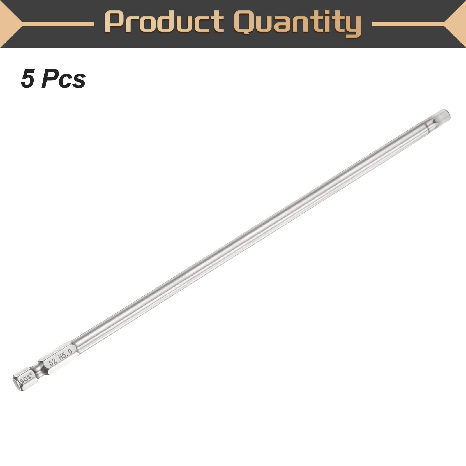 QUARKZMAN 5Pz Punte Cacciavite Esagonale Piatta 5mm (H5) Gambo Esagonale da 1/4" Lunga 200mm (8") Magnetiche Professionali in Acciaio S2 Punta Inserti per Avvitatore a Cava Metrica Chiave