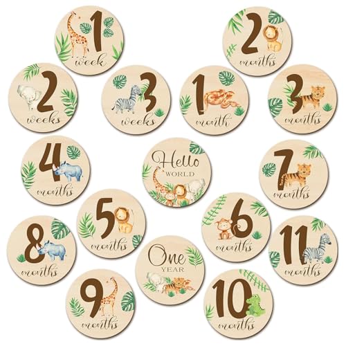 SacJkt Cartões de marcos para bebés, 16 peças cartões meses bebé com animais de cores impressas, ótimo presente para nascimentos e baby showers