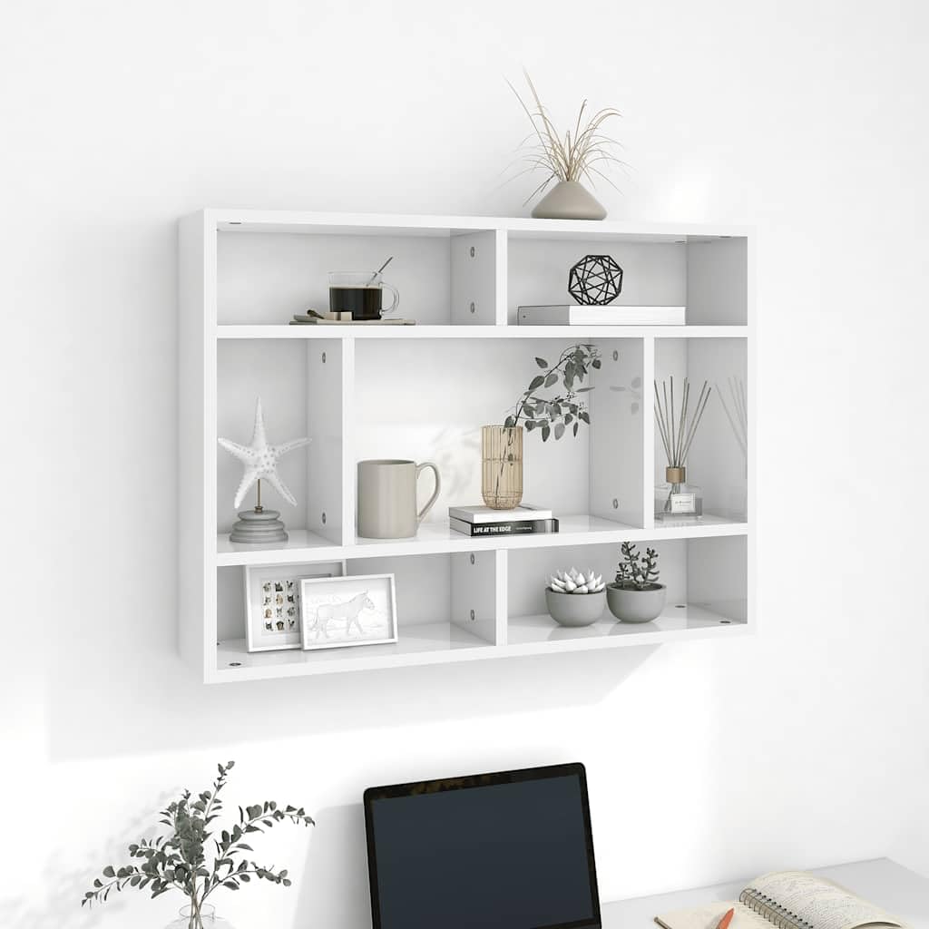 vidaXL Estantería de Pared Repisa Flotante Balda Estante Salón Sala de Estar Estudio Exhibición Decoración Contrachapada Blanco Brillante 75x16x55 cm