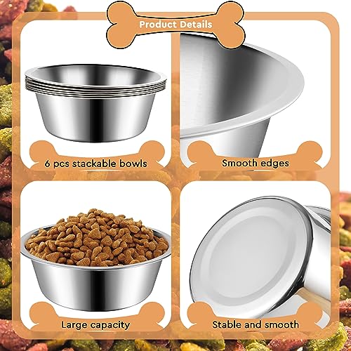 ACEONE 6 Pack Stainless Steel Dog Bowls, Metal Pet Food Water Bowls for Small Medium Dog, 6.9inch - Thumbnail 3