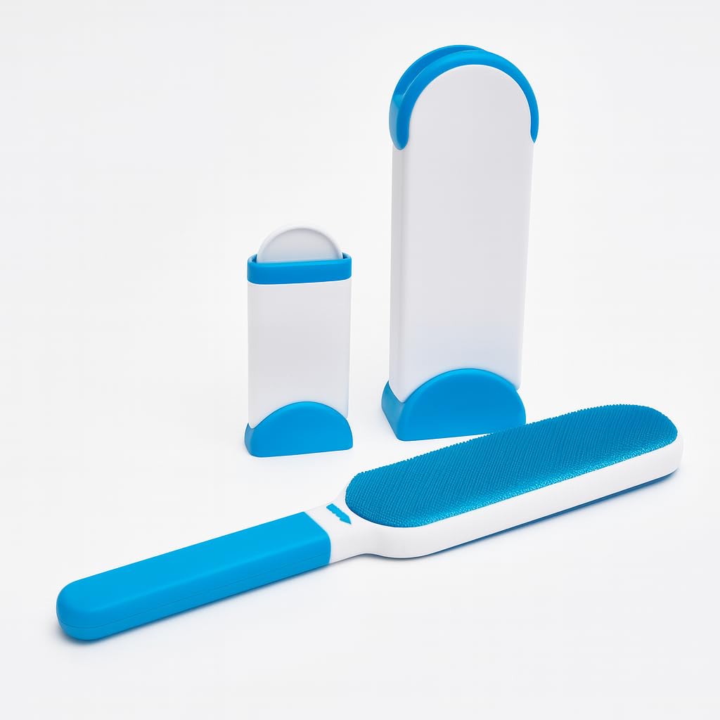 Burakh Blue Pet Hair Remover Lint Brush With Self-Cleaning Base – Reusable Fur & Fluff Remover For Clothes, Carpets, Sofas & Upholstery, Ideal For Dog, Cat & Rabbit Hair (Blue)