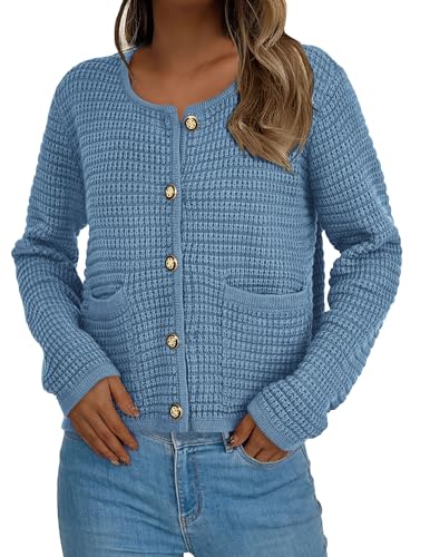 PRETTYGARDEN Women Knit Cardigan Sweaters Fall Fashion Long Sleeve Open Front Button Down Trendy Casual Jacket Winter Clothes