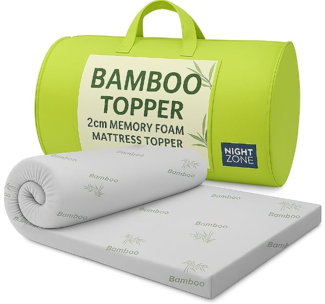 Night Zone Bamboo Memory Foam Mattress Topper Removable Zip Cover Extra Soft Antibacterial...