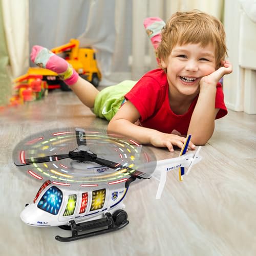 Bloolilies Helicopter Toy, Bump and Go Plane Toys for Kids Toddlers with Flashing Lights & Musics & Projection Function, Police Toy Helicopter Airplane for Boys Girls 1-3 4 5 6 Years Birthday