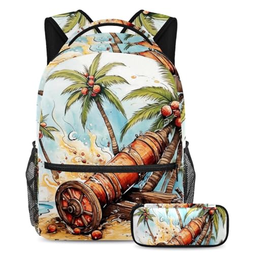 Sac à dos dattier et canons Iftar multicolore avec trousse scolaire pour étudiant