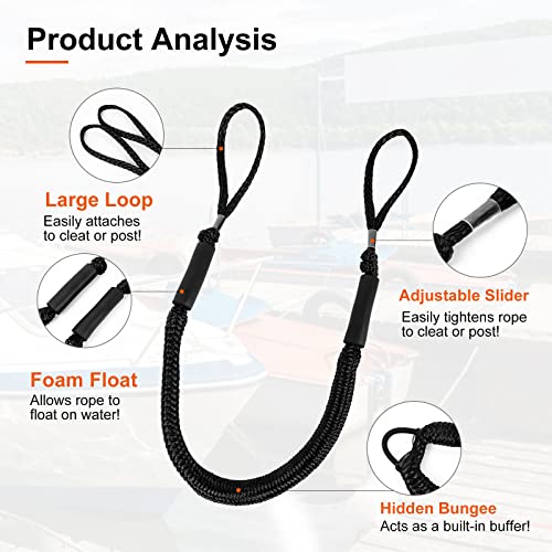 Bungee Dock Lines - Boat Accessories - 4 Feet Bungee Shock Cords Bungee Docking Rope Mooring Rope For Boat,Pwc,Jet Ski,Pontoon,Kayak,Canoe,Power Boat,Watercraft (4 Packs) #TOP1