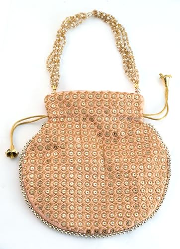Image of Potli Bag Golden work wedding potli for ladies Gift for women handbags traditional Indian Wristlet with Drawstring Ethnic Embroidery Fashion Potli.
