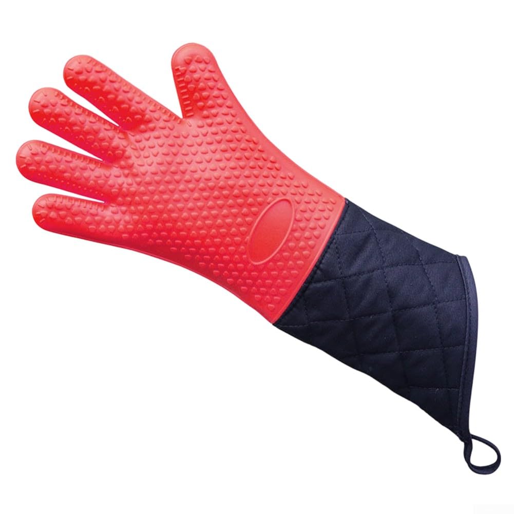 Guantes de barbacoa resistentes al calor con protección de brazo largo, antideslizantes e impermeables (rojo)