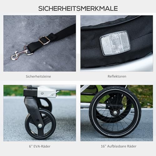 PawHut 2-in-1 Fahrradanhänger für Hunde Hundeanhänger Hundebuggy & Jogger mit Sicherheitsleine, Hundewagen mit Reflektoren Stoßdämpfer für Mittelgroße Hunde bis 20 kg, Oxford-Gewebe, Grün