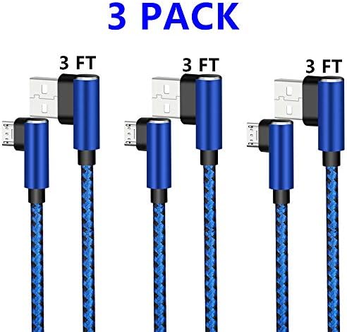 Micro USB 2.0 Android Cable, DECVO Right Angled Fast Charging Cord 90 Degree One-Sided Micro Connector Braid Compatible with Sumsung Galaxy, Nexus, LG, Motorola More -Blue (3 Pack 3 FT)