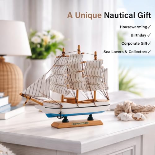 Image of HindCraft Wooden Sailing Ship Showpiece for Home Decor | Vintage Boat Model Decorative Tabletop for Living Room, Office & Gift
