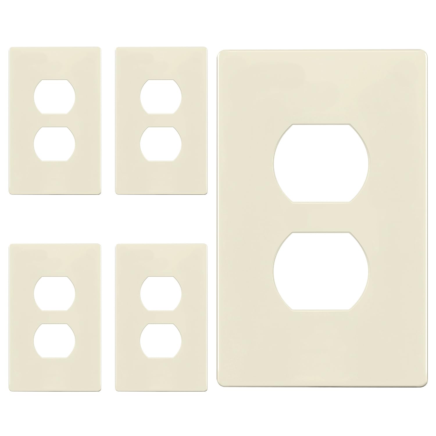 ENERLITES 5 Pack Screwless Duplex Outlet Covers Wall Plate, Light Almond
