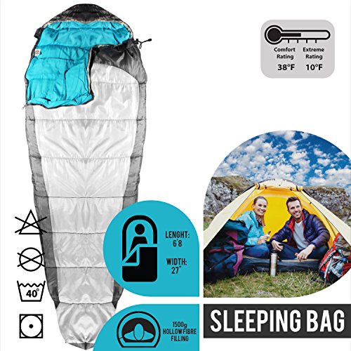 Sleeping Bag Mummy Style - 3 Season - Camping & Outdoors - Grey miniatura 3