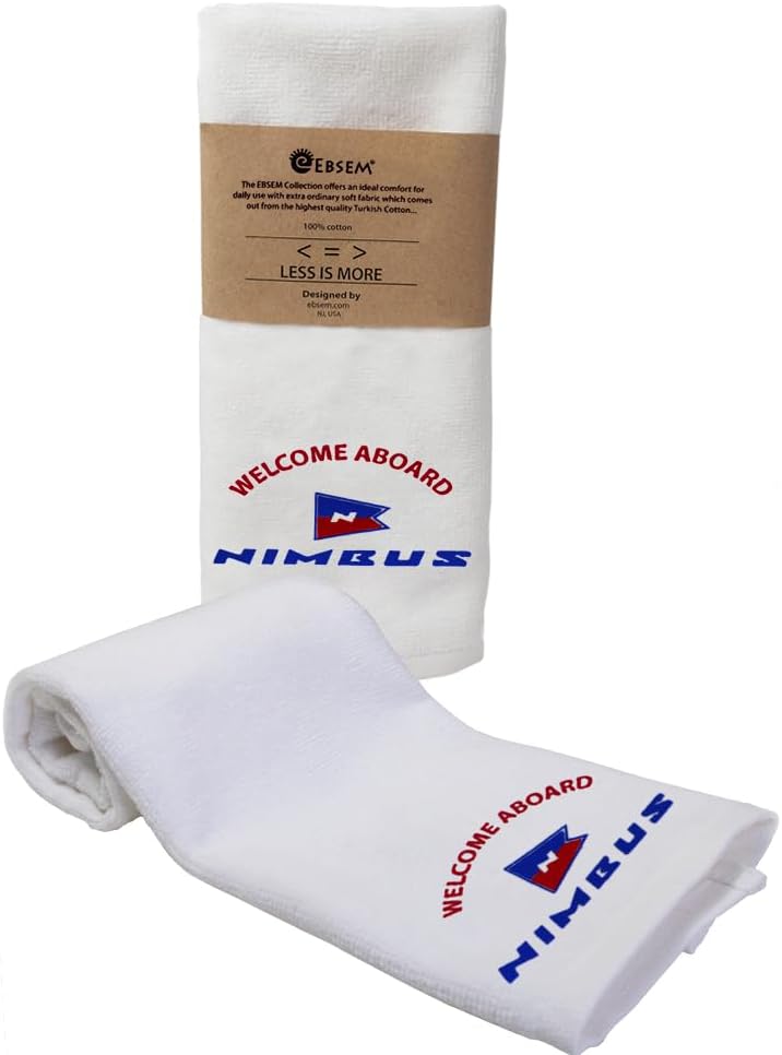 Ebsem Yacht, Motor Yacht, Sailing Boat Marine & Sea Life Hand Dish Towel 2 Pieces Set Premium Quality Turkish Towels Super Soft, and Highly Absorbent Nautical Accessories (Nimbus Yachts)
