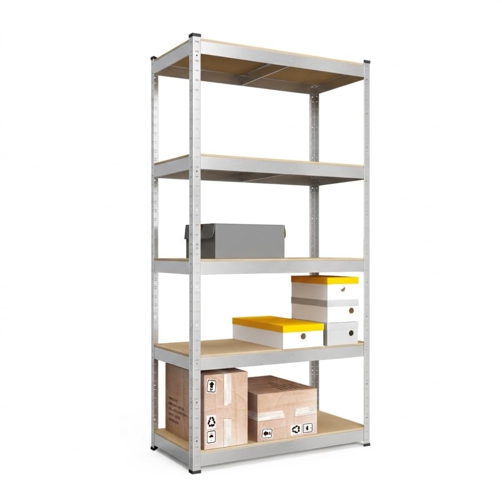 Schwerlastregal 750 kg Tragkraft, 200x100x50 cm, Steckregal mit 5 MDF-Böden, Metallregal, Garagenregal oder Lagerregal, Kellerregal, Lastenregal, Werkstattregal Verzinkt