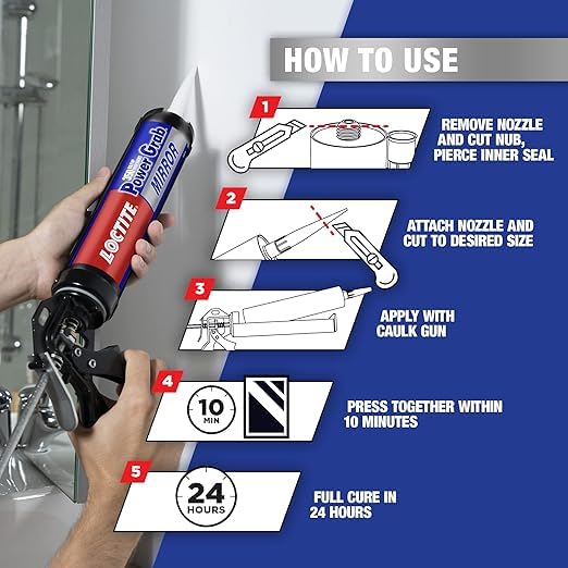 Image of Loctite Power Grab Mirror Construction Adhesive|Ultimate strength|0 second instant grab| High tack adhesive|No-nails and screws| no clamping, DIY|No mixing|Mirrors, glass| waterproof |440g x 12