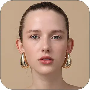 Extra Large Big Drop Earrings for Women, Oversized Chunky Gold Hoop Earrings Lightweight Hypoallergenic Gold Plated Earring Fashion Jewelry