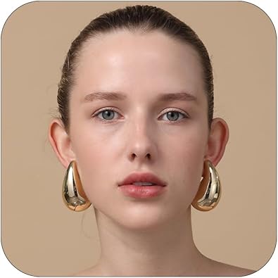 Extra Large Big Drop Earrings for Women, Oversized Chunky Gold Hoop Earrings Lightweight Hypoallergenic Gold Plated Earring Fashion Jewelry