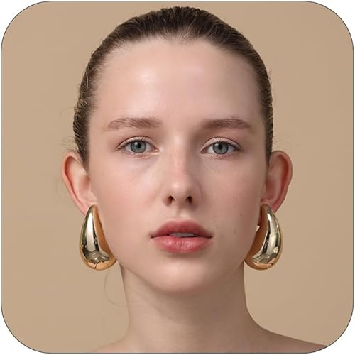 Extra Large Big Drop Earrings for Women, Oversized Chunky Gold Hoop Earrings Lightweight Hypoallergenic Gold Plated Earring Fashion Jewelry