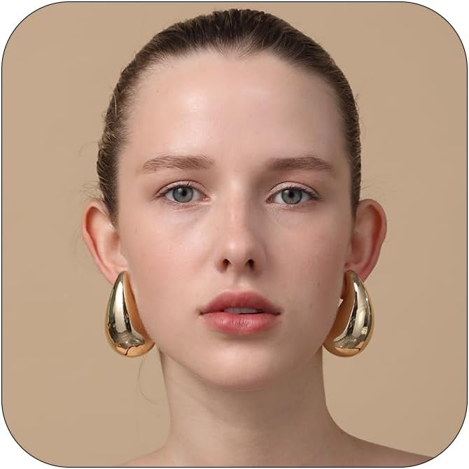 Extra Large Big Drop Earrings for Women, Oversized Chunky Gold Hoop Earrings Lightweight Hypoallergenic Gold Plated Earring Fashion Jewelry