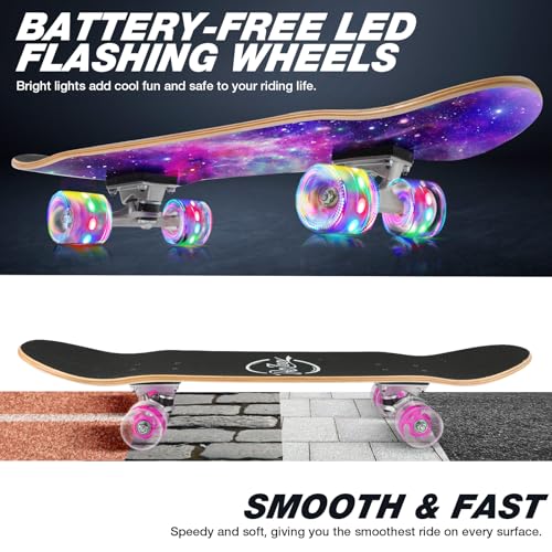 BELEEV Skateboard 31x8 Zoll Komplette Cruiser Skateboard für Kinder Jugendliche Erwachsene, 7-Lagiger Kanadischer Ahorn Double Kick Deck Concave mit All-in-one Skate T-Tool für Anfänger