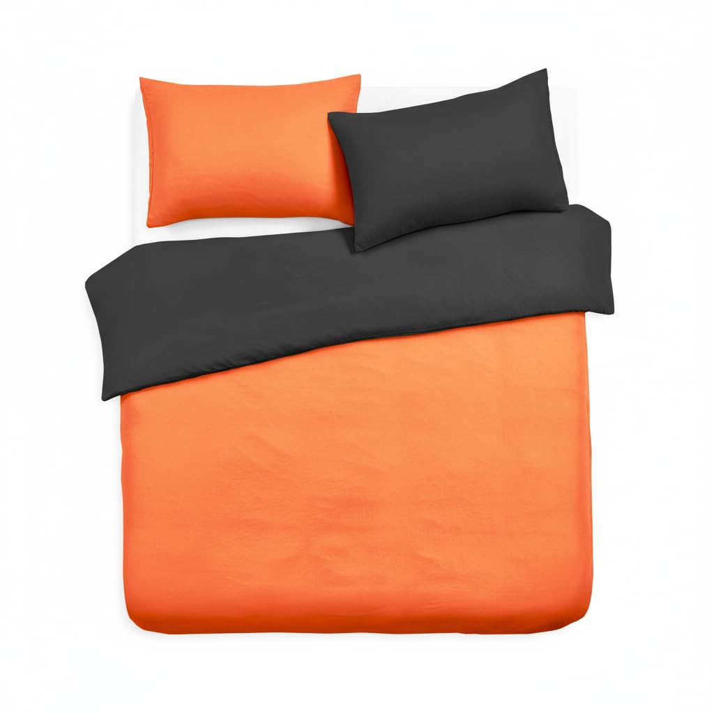 Velosso Reversible Plain Dye Super King Duvet Cover Set, Soft 3 Piece Bedding Set with 2 Pillowcases, Button Closure (Black/Orange) โ image 1