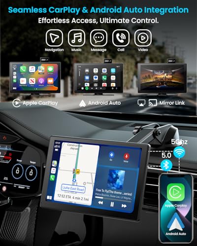 Image of IK9 9 inch Wireless CarPlay & Android Auto Screen, Portable Car Stereo with 4K Dash Cam & 1080p Rear Camera, CarPlay with Backup Camera, Touch Screen GPS Display, Mirror Link, Apple Car Play Screen
