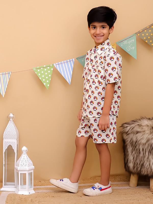 Image of superminis Boys Coordinated Set With Printed Rayon /Cotton Shirt and Shorts