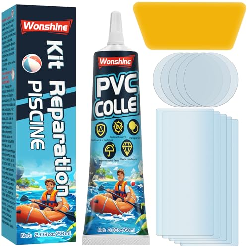 Wonshine Kit de Réparation Piscine, Rustine Piscines, Transparente Kit Reparation Spa Gonflable, Colle PVC pour Bouées, Produits gonflables, Matelas et...