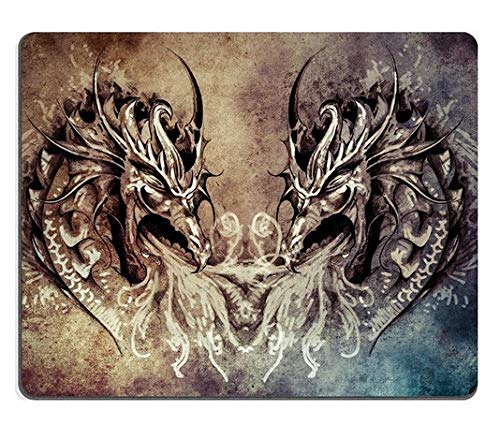 Natural Rubber Mouse Pad Tattoo Art Fantasy Medieval Dragons Heart M0A07829