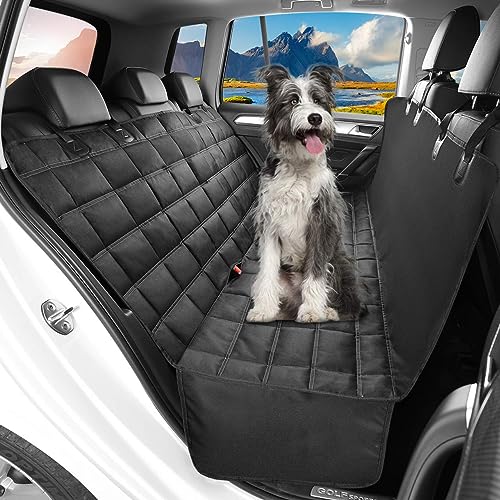 Hopidogie Dog Car Seat Cover 4-in-1 100% Waterproof Dog Hammock for Car Back Seat Scratchproof Nonslip Back Bench Cover for Pets Machine Washable Durable Universal fits Trucks SUV