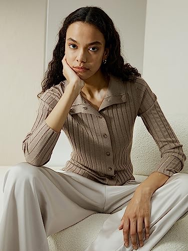 LilySilk Ribbed Silk-Cashmere Blend Cardigan for Women Lapel Collar Long Sleeve Button Front Slim Fit Sweater Ladies2