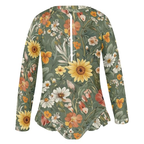 Diverse Floral Assemblage Green Long Sleeve Swimsuits Sun Protection Swimwear Toddler Bathing Suit2