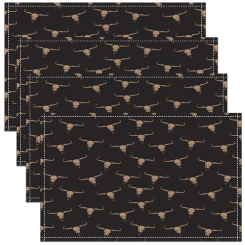 Homewish Lot de 4 Sets de Table Crâne Taureau, Tapis de Table 45x30cm Bohème Ethnique, Sets de...