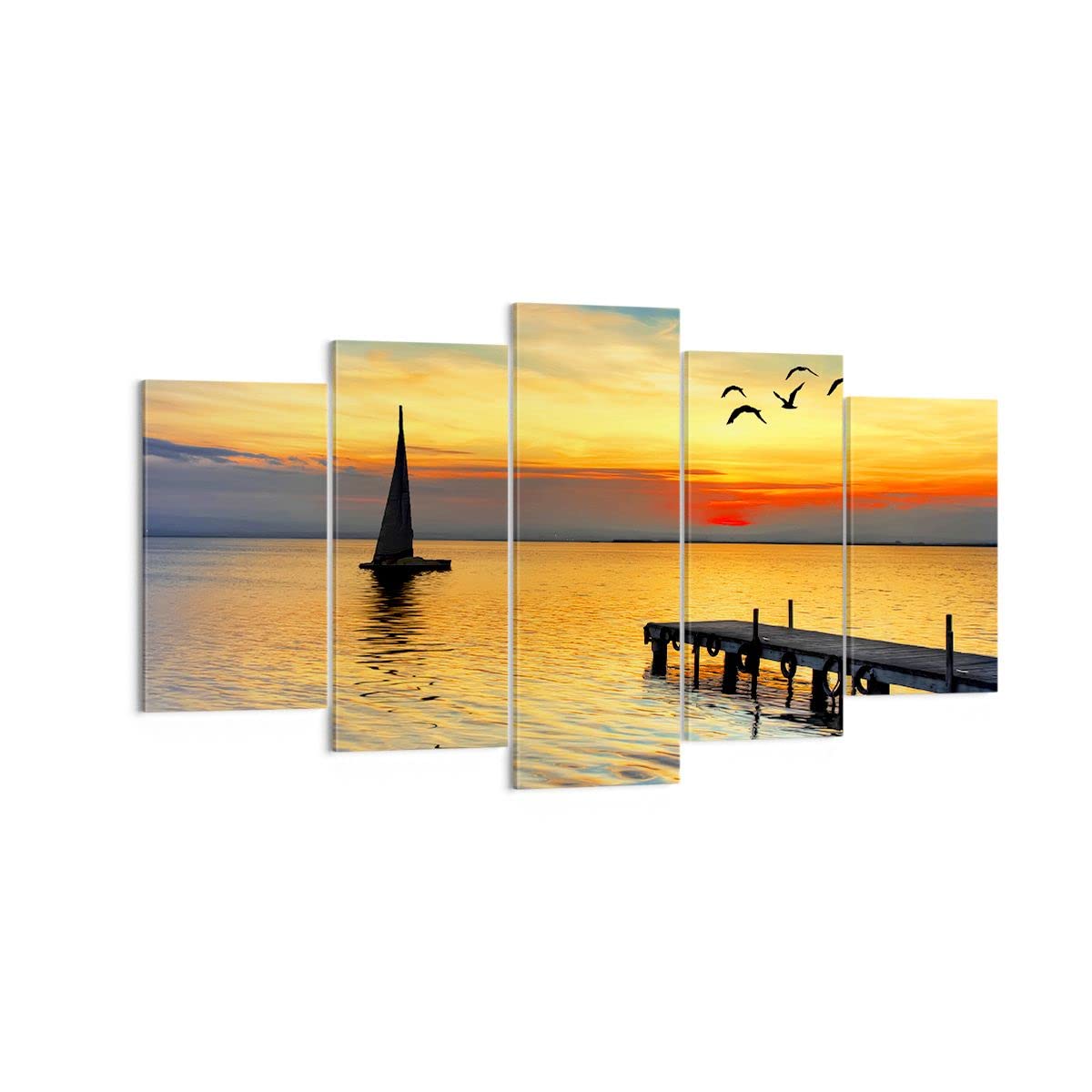 ARTTOR Cuadros Decoracion Salon Playa paisaje agua puente Lienzos decorativos 160x85cm Cuadro Sobre Lienzo Moderno Dormitorio Cuadros Pared Tríptico 5 Piezas Wall Art Prints Grande XXL EA160x85-2535