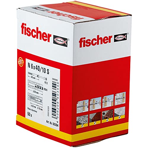 fischer - Cheville à frapper N 6 x 40/10 S à collerette fraisée et clou en acier électrozingué/Boîte de 50