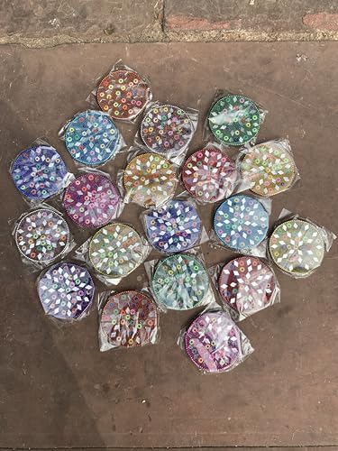 Image of Decorative Markup Mirror | Wood Multicolor Decorative Hand Mirror For Ladies, Makeup Mirror For Women (Pack Of 5Pc) (Multicolor) - Round