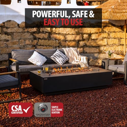 Image of AMS Creations | Savanah 72 inch Bundle Rectangular Cast Concrete Propane Gas Fire Pit Table | Dark Gray | Smooth Texture Surface | Electronic Ignition | Outdoor Patio Heater Outside Backyard Fireplace