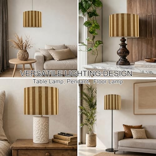Image of bamboo lamp shade, modern lamp, decorative, red &black stripe,groovy unique,Translucent Barrel, Lamp Replacement Accessories E27, 30x23cm (orange-red)